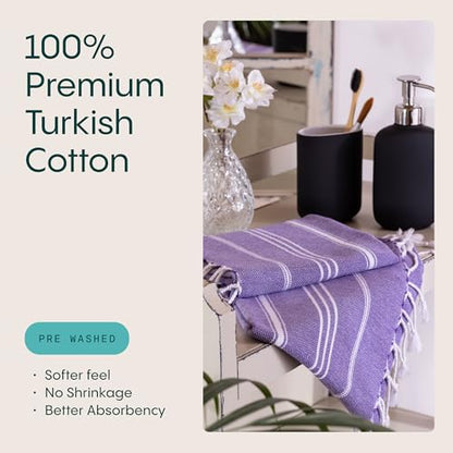 WETCAT Turkish Hand Towels with Hanging Loop, Set of 2 (20" x 30") 100% Turkish Cotton, Pre-Washed, Quick Drying, for Kitchen or Bathroom - Dark Purple - color: Dark Purple