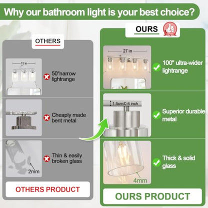 4-Light Brushed Nickel Bathroom Vanity Light with Clear Glass Shades - color: Brushed Nickel, size: 4-light