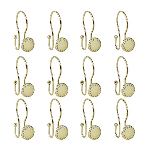 Utopia Alley HK19XX Shower Hooks - Double Shower Curtain Rings for Bathroom - Rust Resistant Shower Curtain Hooks for Shower Curtain or Liner - Shower Curtain Rings with Crystal Design - Set of 12 - color: Gold
