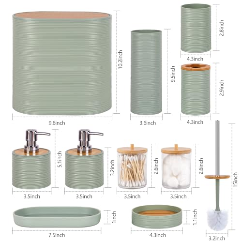 25 PCS Green Bathroom Accessories Set丨Shower Curtain Bathroom Accessory | All-in-One Kit with Shower Curtain,rug,Trash Can,Toothbrush Holder,Toilet BrushSoap Dispenser,Toothbrush Cup,etc for Home - color: Lightgreen