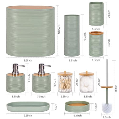25 PCS Green Bathroom Accessories Set丨Shower Curtain Bathroom Accessory | All-in-One Kit with Shower Curtain,rug,Trash Can,Toothbrush Holder,Toilet BrushSoap Dispenser,Toothbrush Cup,etc for Home - color: Lightgreen