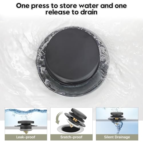 Universal Bathtub Stopper, Pop Up Bath Tub Drain Stoppers, EZ Install Bathtub Drain Replacement Trim Kit, Replaces Lift and Turn, Tip-Toe and Trip Lever Drains for Tub(Black) - color: Matte Black