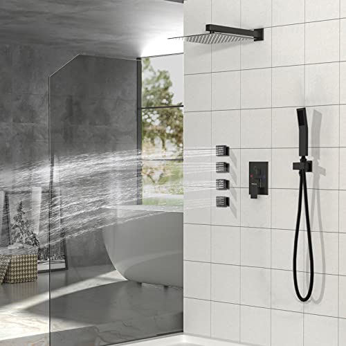 Shower Body Spray Jets, Matte Black Brass Square Shower Body Sprayer Spa Massage Showerhead Wall Mount Nozzles NPT 1/2”-4PCS (Matte Black) - color: Square-Matte Black, style: 4pcs