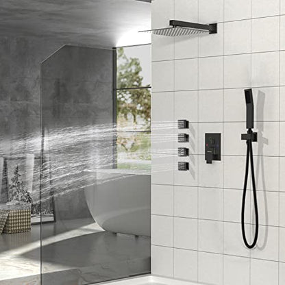 Shower Body Spray Jets, Matte Black Brass Square Shower Body Sprayer Spa Massage Showerhead Wall Mount Nozzles NPT 1/2”-4PCS (Matte Black) - color: Square-Matte Black, style: 4pcs