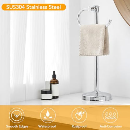 17 Inch Polished Chrome Stand Towel Bar Hanger Hand Towel Bar Bathroom Vanity Countertop Towel Holder Free Standing Stainless Steel Towel Ring Hardware Accessories Towel Rack - color: Polished Chrome