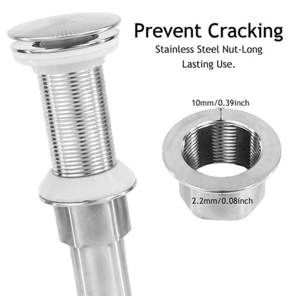 Bathroom Sink Drain,2 Pack Drain Stopper Without Overflow,Pop Up Drain Assembly with Detachable Strainer Basket,Built-in Anti-Clogging, Stainless Steel Nut Brushed Nickel - color: 2 Pack-brushed Nickel-big Cap, style: Without Overflow