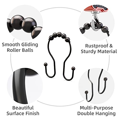 Bathway Shower Curtain Hooks Bronze Shower Curtain Rings Rust Proof Double Hook Shower Curtain Hooks, 12 Pcs Shower Hooks for Shower Curtain, Shower Rings for Curtain Bathroom, Metal Shower Rod Hooks - color: Bronze