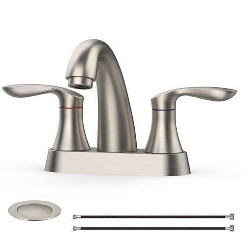 Bathroom Faucet, 4 Inch Bathroom Faucets for Sink 3 Hole, Centerset Bathroom Sink Faucet with Plastic Pop-Up Drain and cUPC Lead-Free Hose(Brushed Nickel) - color: Brushed Nickel, size: 4 inch 1 pack