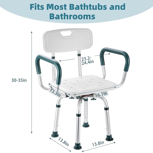 Swive Shower Chair with Arms and Back, 400 lbs Heavy Duty Shower Seat for Inside Shower Stall and Bathtub, Height Adjustable Safety Bath Seat for Elderly, Adults, Handicap and Disabled - size: 400lbs Shower Chair