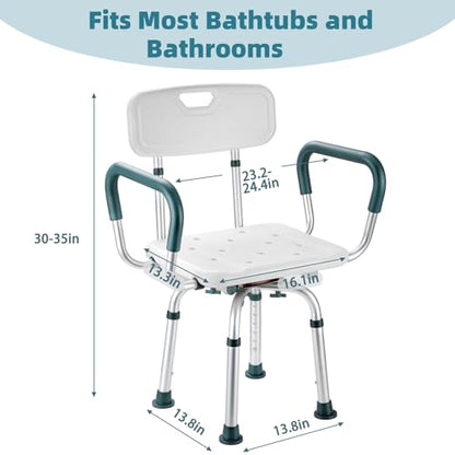 Swive Shower Chair with Arms and Back, 400 lbs Heavy Duty Shower Seat for Inside Shower Stall and Bathtub, Height Adjustable Safety Bath Seat for Elderly, Adults, Handicap and Disabled - size: 400lbs Shower Chair