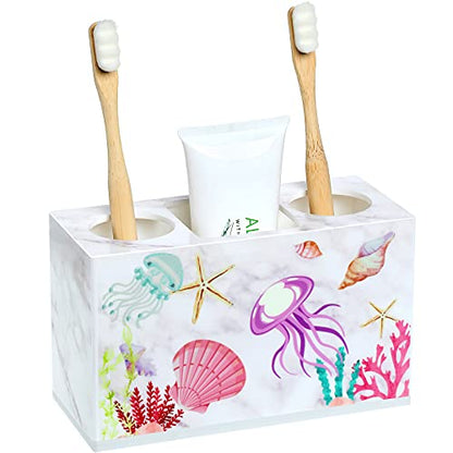 Beach Shell Theme Bathroom Toothbrush Holder 3 Slots Hygienic Bathroom Accessories Acrylic Seaside Nautical Theme Electric Toothbrush Holder for Storage Dispenser
