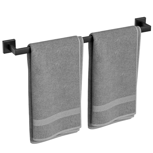24 Inch Matte Black Towel Bar, Square Base Bathroom Towel Rack, Towel Holder Wall Mounted, Thicken SUS304 Stainless Steel Towel Rod Modern Home Decor (Total Length 26-Inch) - size: 26 Inch