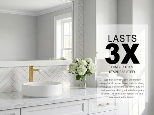 Gold Vessel Sink Faucet, BF307-T-SG | Brushed Gold Single Hole Bowl Sink Faucet Tall Bathroom Faucet Single Handle with Pop up Drain Assembly - color: Brushed Gold (Tall)