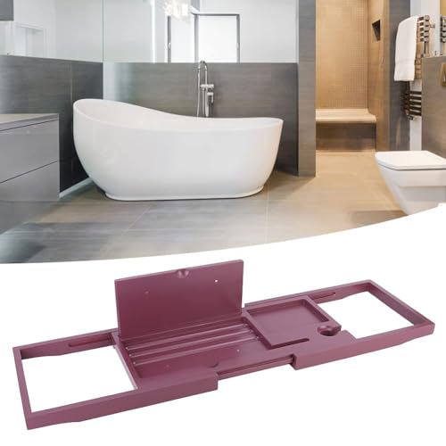 JEOZBM Bath Tray, Bamboo Bath Table Tray, Retractable Bathtub Shelf,Bathtub Caddy Tray, Expandable Bathroom Accessories for Wine, Phone, Book(90CM-Burgundy) - color: Burgundy