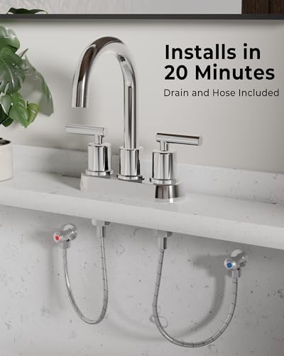 VXV Bathroom Faucet 4 Inch 2 Handle Centerset Sink Faucet 360 Swivel Spout with Pop-up Drain Chrome - color: Chrome