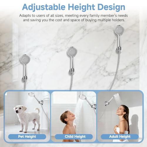 Shower Head Holder Suction, Chrome Removable Adjustable No-Drill | Strong Suction Hold, No-Drill Removable Mount, 5-Angle Tilt and 360° Swivel for Smooth Tile, Glass and Mirrors - style: Chrome
