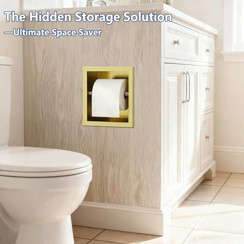 Neodrain Gold Recessed Toilet Paper Holder,for Standard/Mega Roll | 304 Stainless Steel,Built-in Wall Toilet Paper Holder ,Stylish Mega Roll Tissue Dispenser for Bathroom, RV - color: Gold