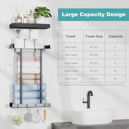 Vervida® Bathroom Towel Storage Rack, Towel Racks for Bathroom Wall Mounted Floating Shelf, Wall Towel Rack for Rolled Towels - size: 15" Towel Rack