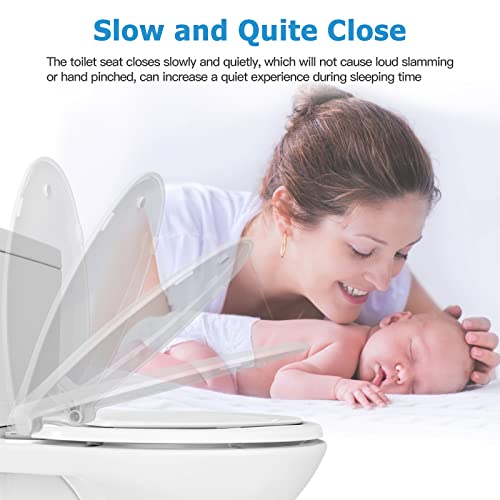 Elongated Toilet Seat with Built in Potty Training Seat, Potty Training Toilet Seat for Toddlers, Magnetic Kids Seat and Cover, Slow Close and Never Loosen, Fits both Adult and Child, White, 19" - color: White, size: 19" Elongated with Toddler Seat