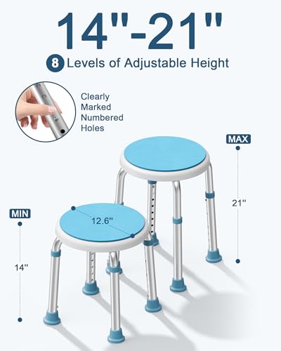 HOMLAND Swivel Shower Chair for Inside Shower, Adjustable Round Shower Stool with Back Scrubber, Shower Seat for Inside Tub Bathroom Bench Bath Chair for Elderly and Disabled