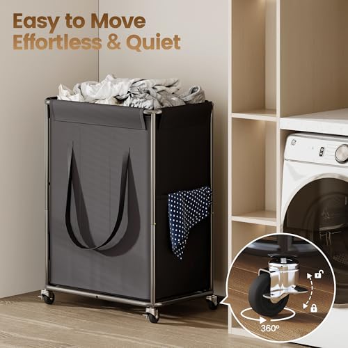 Homeiju 180L Large Laundry Hamper with Wheels, Rolling Laundry Basket with Metal Frame and Removable Bag Design, Dirty Clothes Laundry Cart for Bathroom, Dorm Room, Laundry Room, Black - color: Black