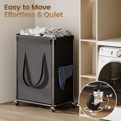 Homeiju 180L Large Laundry Hamper with Wheels, Rolling Laundry Basket with Metal Frame and Removable Bag Design, Dirty Clothes Laundry Cart for Bathroom, Dorm Room, Laundry Room, Black - color: Black
