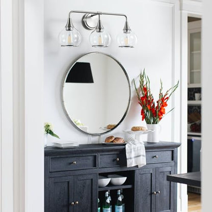 Brushed Nickel Bathroom Vanity Light 3 Lights Bathroom Light Fixtures Over Mirror with Clear Glass Shade 22.4 inch Wall Sconces Lighting Bath(Exclude E26 Bulb) - color: Brushed Nickel, size: 3 Light