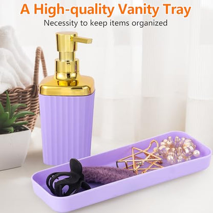 9 PCS Purple Bathroom Accessories Set with Trash Can Bathroom Accessory | All-in-One Kit with Trash Can,Toothbrush Holder,Soap Dispenser,Toothbrush Cup,Vanity Tray,Soap Dish,Toilet Brush etc for Home - color: Purple