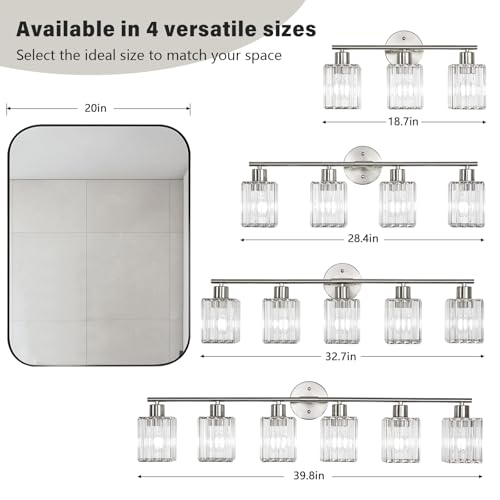 3 Light Bathroom Light Fixtures, Modern Crystal Vanity Lights over Mirror | Metal Frame, Bathroom Light with Square Crystal Shade, ETL Certified, E26 Ceramic Socket, Bulbs Not Included - color: Brushed Nickel, size: 3-Light