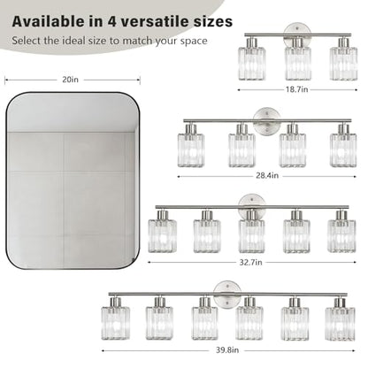 3 Light Bathroom Light Fixtures, Modern Crystal Vanity Lights over Mirror | Metal Frame, Bathroom Light with Square Crystal Shade, ETL Certified, E26 Ceramic Socket, Bulbs Not Included - color: Brushed Nickel, size: 3-Light
