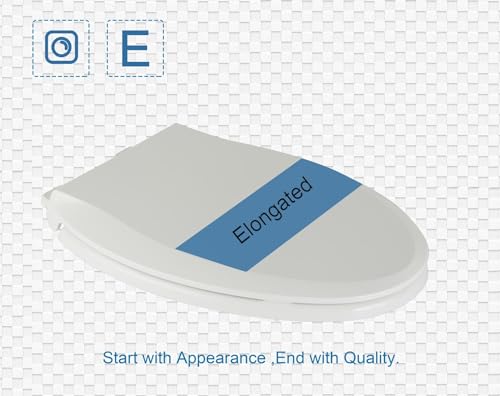 JINGZE Elongated Toilet Seat Slow Close, Quiet Toilet Seat Cover with Never Loosen Durable Toilet Seat Lid Easy to Install & Clean, Polypropylene (PP), White - color: White, size: Elongated 18.5inch without Baby Seat