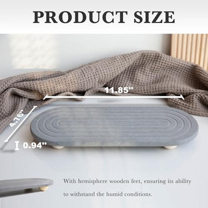 Instant Dry Sink Caddy Organizer – Water Absorbing Stone Tray for Kitchen Bathroom Countertop, Fast Drying Sink Caddy (with Wooden Feet and Natural Loofah, Gray) - color: Gray