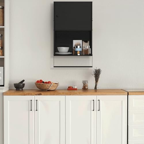ETELI Small Bathroom Wall Cabinet Bathroom Storage Cabinet Wall Mounted with Door 3 Tier Medicine Cabinet Hanging Bathroom Storage Shelf Over Toilet with Towel Bar for Small Space Bathroom, Black
