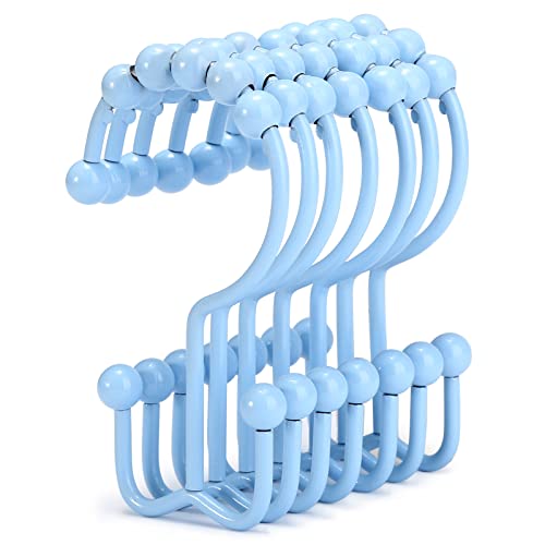 Shower Curtain Hooks, Goowin Shower Curtain Rings, Stainless Steel Shower Curtain Hooks Rust Proof Free Sliding Double Shower Hooks for Curtain, Shower Curtains & Liners (Blue) - color: Blue