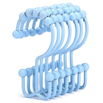 Shower Curtain Hooks, Goowin Shower Curtain Rings, Stainless Steel Shower Curtain Hooks Rust Proof Free Sliding Double Shower Hooks for Curtain, Shower Curtains & Liners (Blue) - color: Blue