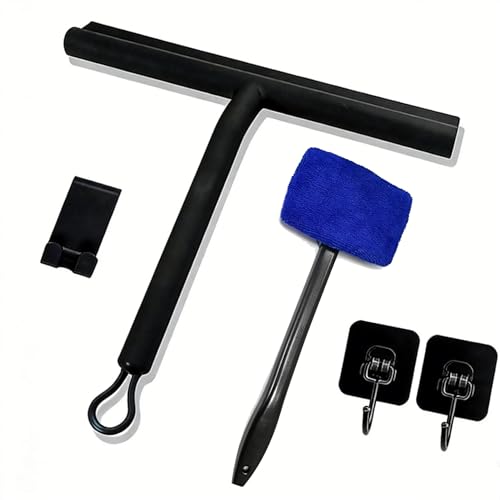 8.3" Silicone Shower Squeegee & Microfiber Scrubber Set, Cleaning Combo for Glass Doors, Mirrors, Windows, Car Windshields, Countertops