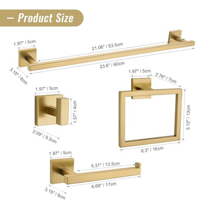 YACVCL Towel Bar Set, 5-Piece Brushed Gold Bathroom Hardware Set, Gold Bathroom Accessories Set, SUS304 Stainless Steel 23.6 Inch Towel Holder Towel Racks Set Wall Mounted - color: Brushed Gold, size: 5 Pieces