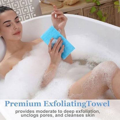 Tegeme 18 Pcs Exfoliating Washcloth Towel Japanese Nylon Bath Towel Colorful Body Scrubber Exfoliator Sponge Loofah Washcloth for Skin Shower Bath(Vibrant Colors,35.4 Inch)