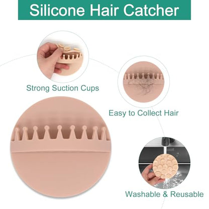 2pcs Shower Hair Catcher Wall, Suction Hair Collector for Shower, Reusable Silicone Grabber Catcher Trap for Drain Bath (Beige) - color: Beige