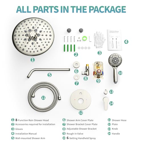 SR SUN RISE Shower Faucet - 10 Inch Multifunctional High Pressure Shower Head System with Handheld Shower Head Fixtures - Valve Included - Brushed Nickel - color: Brushed Nickel, size: 10 Inch