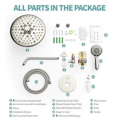 SR SUN RISE Shower Faucet - 10 Inch Multifunctional High Pressure Shower Head System with Handheld Shower Head Fixtures - Valve Included - Brushed Nickel - color: Brushed Nickel, size: 10 Inch