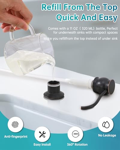 Brass Kitchen Soap Dispenser, Oil Rubbed Bronze in Sink Liquid Dish Soap Dispenser with High Capacity 500ML （17oz） ABS Bottle, Under Sink Hand Metal Dispenser Pump - color: Oil Rubbed Bronze, size: Without Hose