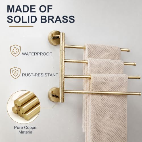 Solid Brass Swivel Towel Bar, Brushed Gold Bathroom Towel Rack, No Drill Adhesive Wall Mounted Rail Hanger, Space Saving Multi Arm Holder for Kitchen Restroom(Silver,27.5cm) - color: Silver, size: 27.5cm
