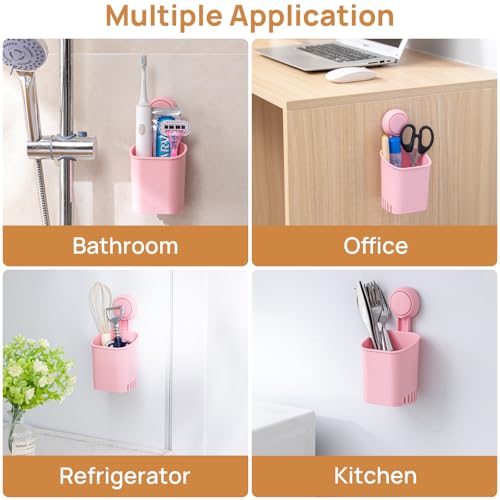 LEVERLOC Powerful Suction Cup Toothbrush Holder, Drill-Free Wall Shower Holder for Toothbrush, Toothpaste, Razor, Self-draining Kitchen Tableware Organizer, Removable Suction Cup in Shower, Pink - color: 1 Holder, Pink