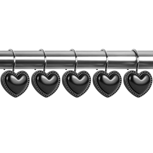 BBV Shower Curtain Hooks Rings for Valentine's Day, 12 Pcs Stainless Steel Glide Shower Hooks for Bathroom Shower Rods Curtains (Black) - color: Black