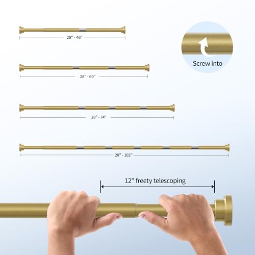 Mcrbeay Shower Curtain Rod, 1" Diameter Heavy Duty Tension Shower Rod, Non Slip Adjustable 28-102 inch No Drilling Shower Curtain Rods Spring Tension For Bathroom, Shower Stall, No Rust, Chrome Gold - color: Gold, size: 28-102 Inches