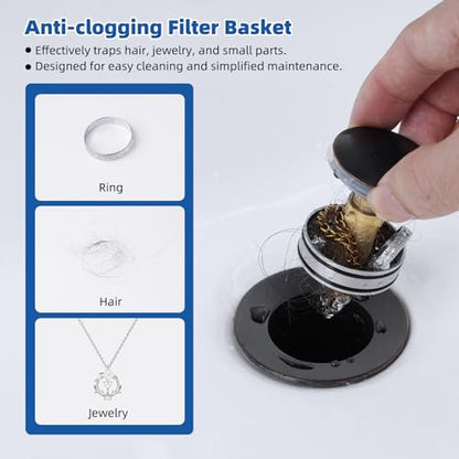 Hibbent Metal Bathroom Sink Drain & Stopper Fit with or Without Overflow | Universal Drain Stopper with Detachable Stainless Steel Strainer Basket for Lavatory Vanity Vessel Sink, Oil Rubbed Bronze - color: Oil-rubbed Bronze