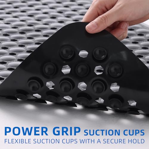 MOONFLY Shower and Bathtub Mat,40x16 Inches,Extra Long Non Slip Mats with Suction Cups and Drain Holes, Machine Washable and Anti Slip Bathmats, Bathroom Mats for Tub Nonslip (Black) - color: Black