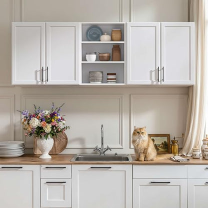 Furnaza 62.8" W Wall Cabinets for Laundry Room with Adjustable Shelf | White Upper Kitchen Wall Mounted Cabinets With Two Shaker Doors for Bathroom,Garage,12"D x 22"H,Floating Hanging Storage - size: 62.8"W
