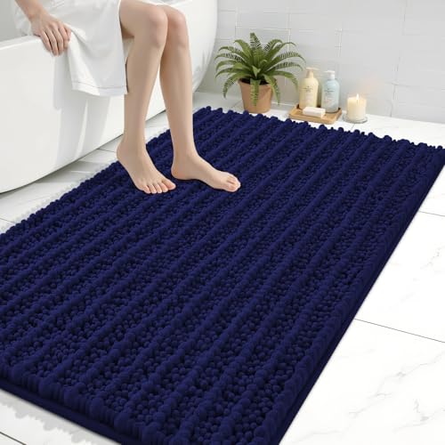 Arotive Bathroom Rugs Mat 40x32, Soft Absorbent Chenille Shaggy Bath Mat | Navy, Machine Wash Dry, Bath Rugs for Bathroom Floor, Tub and Shower, Home Decor Accessories - color: Navy, size: 40" X 32"